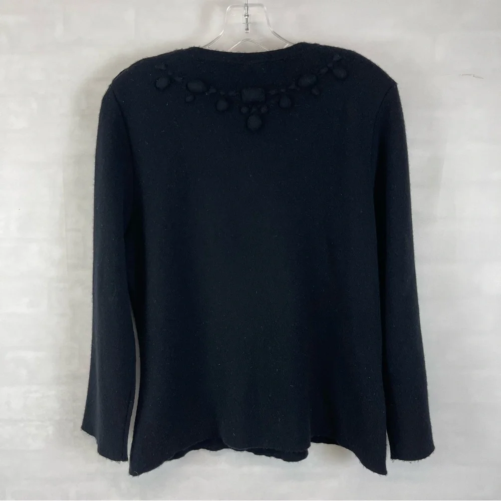CHANEL Black Wool Sweater CC Button Pom Pom Bobble‎ Embellished Size 46 Vintage